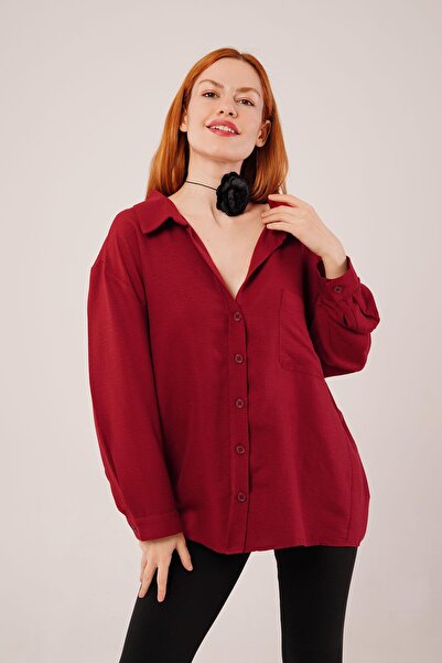 Genel Markalar Basic Oversize Bordo Gömlek
