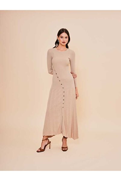 SERPİL Düğme Detaylı Triko Uzun Kadın Elbise 51079