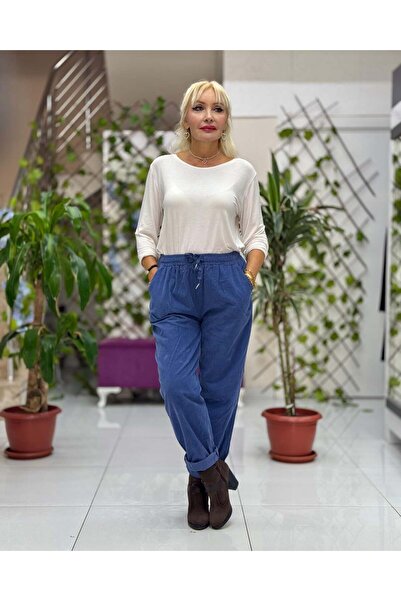 Punta Otantik Yg3005 Waist-Tied Italian Velvet Trousers Navy