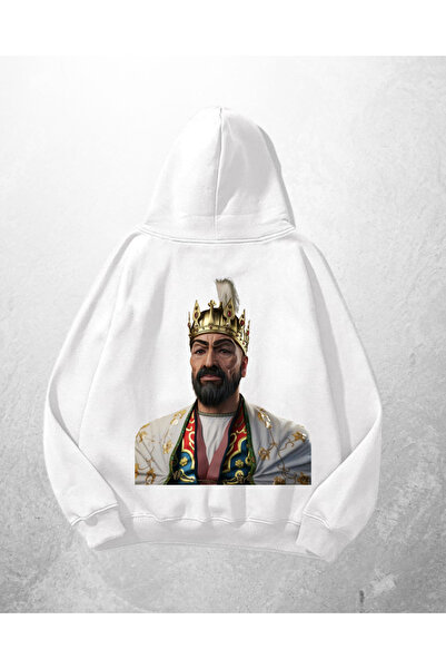 Gofeel White Unisex Sultan Printed Oversize Hoodie Sweatshirt