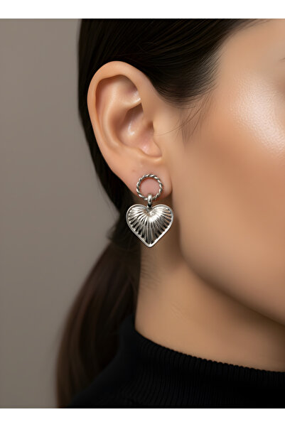 TURBİJ أقراط فضية على شكل قلب مزخرفة بحلقات ملتوية |   أقراط نسائية أنيقة وعص...