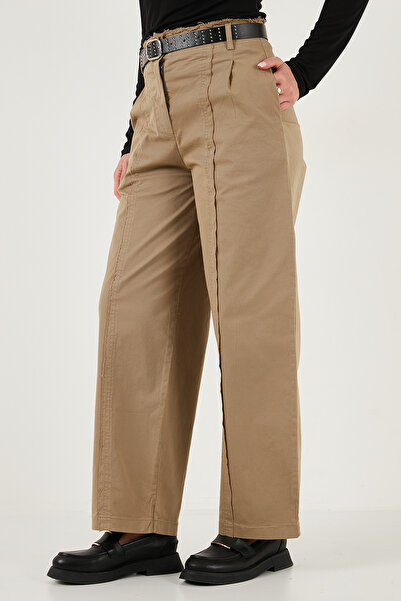 Lela Βαμβακερό παντελόνι με λεπτομέρεια ραφής με φαρδύ πόδι και ζώνη PANTOLON 68351208