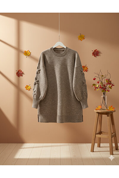 Kirazgym Soft Knit Sweater Tunic with Floral Detail on the Sleeve