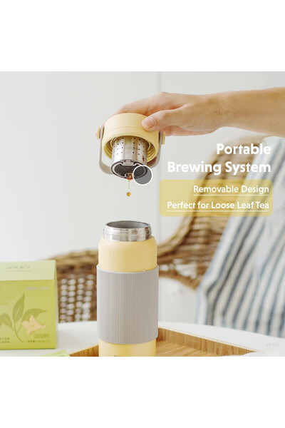 BUYDEEM CD1011-MY Tea Inf Thermos Bottle,400ml,Leakproof, Rem. Filter, Brew Control, S Steel, Yellow