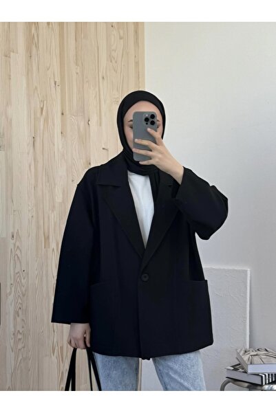 byalisdmr Atlas Kumaş Oversize Tek düğmeli Ceket -Siyah