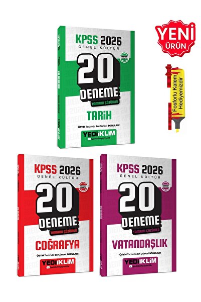 Yediiklim Yayınları 2026 - KPSS Tarih Coğrafya Vatandaşlık Tamamı Çözümlü 20 ...