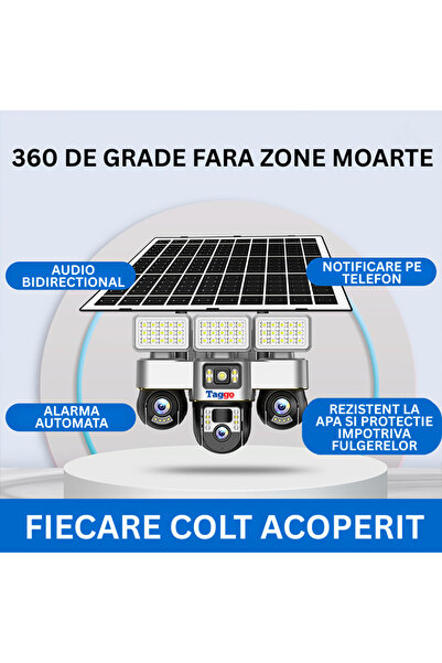 Taggo Cameră de supraveghere WiFi solară, 12MP, detecție mișcare, vedere nocturnă, rezistentă la intemperii IP66