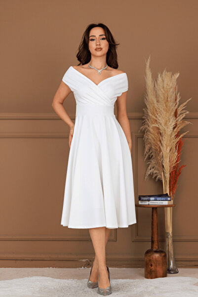 BEYBOS Midi haljina sa lađastim izrezom - BELE