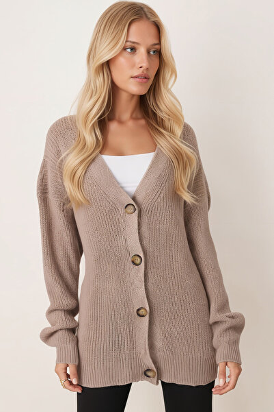 armonika Women's Beige Thessaloniki Knitted Buttoned Cardigan Arm-26K012004