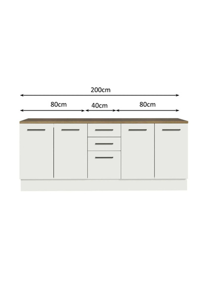 Tdesigno Vant Mutfak 4 Kapaklı-3 Çekmeceli Alt Modül -200 cm - Çok Amaçlı Dolap -Beyaz-Tezgah Dahil