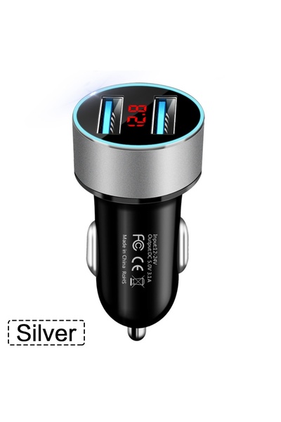 Choice1 Silver High Quality 3.1A Dual USB Car Charger 2 Port LCD Display Volt...