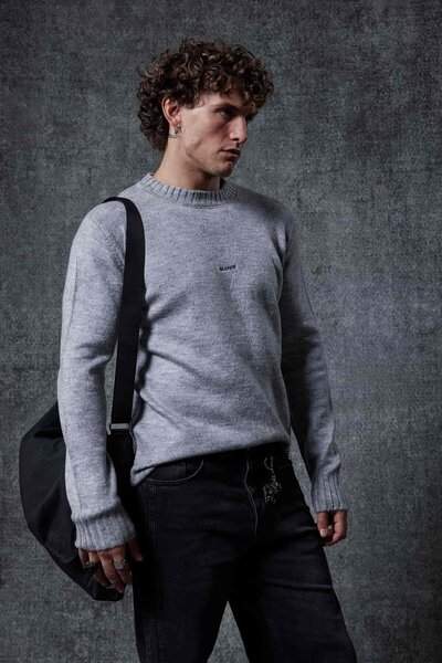 ablukaonline Men's Regular Fit Crew Neck Sweater Gray