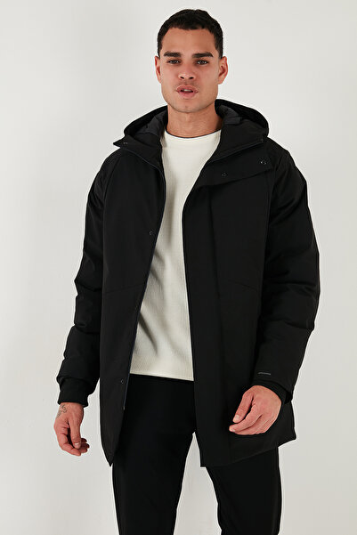 Buratti Lined Regular Fit Zipper and Snap Button Hooded Coat Men's Coat 497Roma