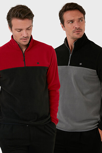 Buratti Regular Fit Anti-Pilling Non-Pilling Stand Collar Ribbed 2-Pack Fleece Men's Polar 59