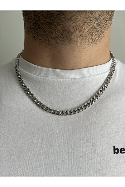Fynbos قلادة سلسلة سميكة من الفولاذ للرجال - قلادة فضية اللون من الفولاذ المق...