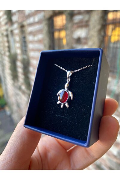 By Atölye Akik Taşlı Kaplumbağa 925 Ayar Gümüş Kolye