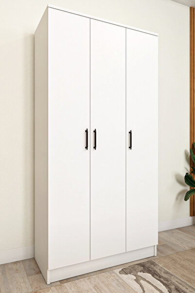 Ases Mobilya Ases ASL644 Geniş Gardırop 3 Kapaklı Elbise Dolabı Siyah Kulplu ...