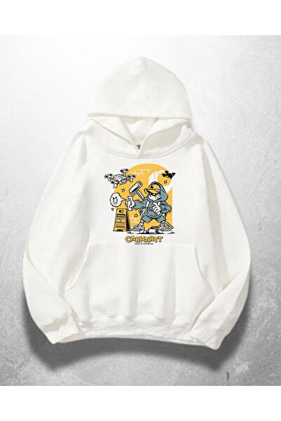 weywot سويت شيرت بقلنسوة كبير الحجم مطبوع عليه شرطي أبيض للجنسين