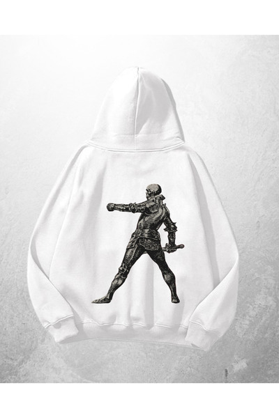 Gofeel Hanorac alb unisex Gladiator cu imprimeu supradimensionat Swea tricou