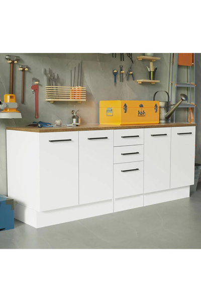 Tdesigno Vant Mutfak 4 Kapaklı-3 Çekmeceli Alt Modül -200 cm - Çok Amaçlı Dolap -Beyaz-Tezgah Dahil