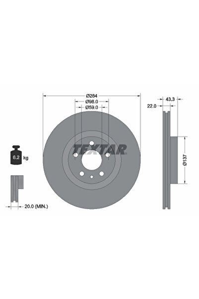 TEXTAR Set Discuri Frana Fiat 500 C/500L/Panda 2009-2018