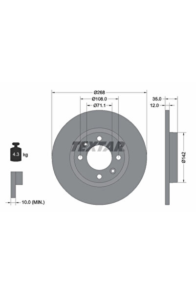 TEXTAR Спирачен диск Citroen C3 4/C4 10/C4 3 Ds Ds 3 / Ds 3 Crossback