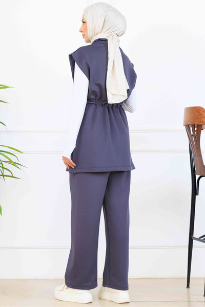 benguen Belted Tied Scuba Two-Piece Set N5375 Anthracite