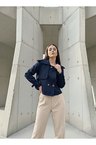 Ceylen Yeni Sezon Düğmeli Kısa Trençkot