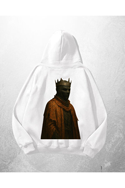 Gofeel Λευκό Unisex Μεσαιωνικό Φούτερ με κουκούλα King με τύπωμα oversized