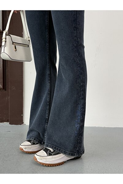 DENİMJESST D74 Slim Fit Taş Desenli İspanyol Paça Jean