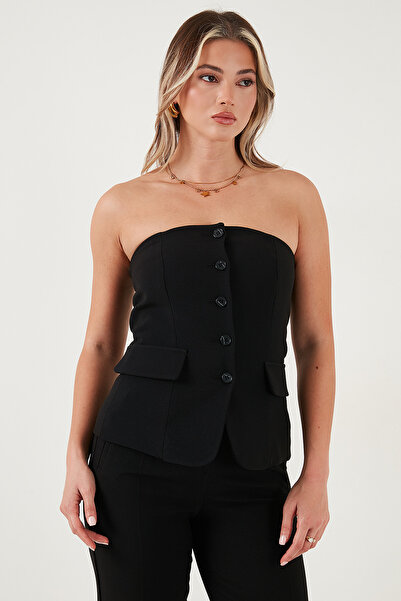 Lela Regular Fit Straplez Yaka Düğmeli Yelek YELEK 6839611