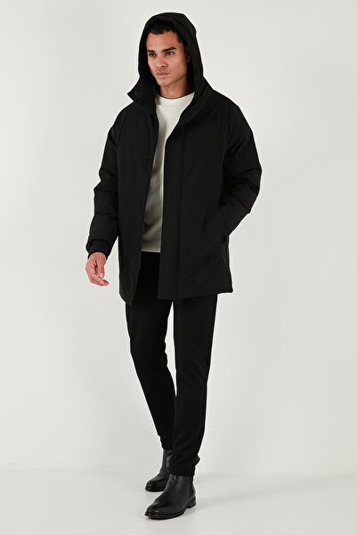 Buratti Lined Regular Fit Zipper and Snap Button Hooded Coat Men's Coat 497Roma