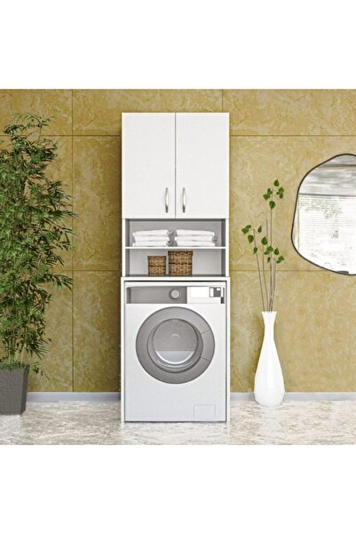 Teknor Papatya Çamaşır Makinesi Dolabı, Banyo Dolabı, 4 Raflı, Kapaklı, Beyaz Dolap 180 x 60 cm Ebat
