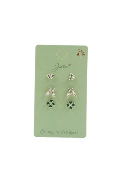 JOLIE Set of 3 Pairs of Earrings Heart, Butterfly, Clover, Jolie