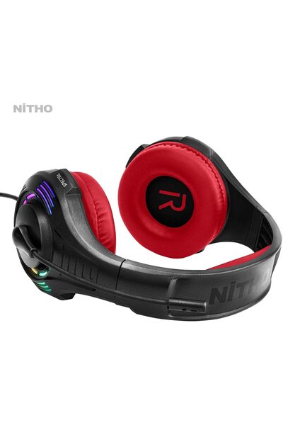 Nitho Spectra Stereo Gaming Headset with Noise-Canceling Mic and RGB LED (Red, Wired, Over-Ear)