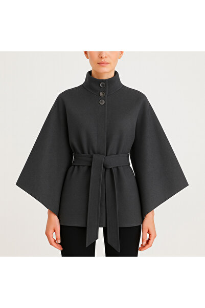 elbisenvarmı Kemer Detaylı Kaşe Panço