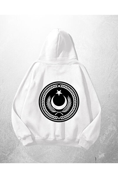Gofeel White Unisex Crescent Star Printed Oversize Hoodie Sweatshirt