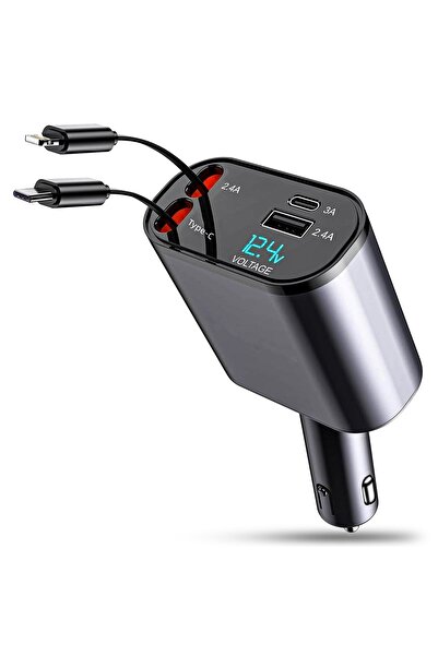 Timebox Încărcător auto 100W cu încărcare super rapidă, cablu retractabil Typ...