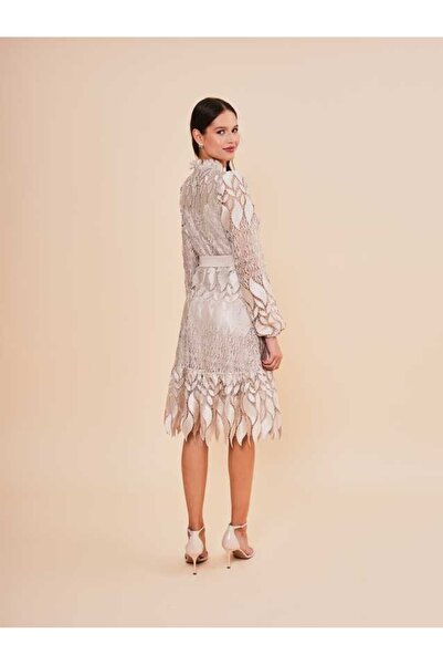 SERPİL Dantel Detaylı Kuşaklı Kısa Şık Kadın Elbise 51076