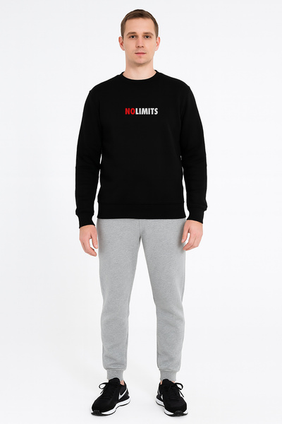 Cottonland Unisex Nolimits Three Thread Relaxed Fit O Neck Printed Cotton Sweatshirt Black