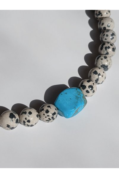 Medusa Accessories Dalmatian Jasper & Blue Turquoise Stone Women's Necklace |   Handmade & Natural Stone Jewelry