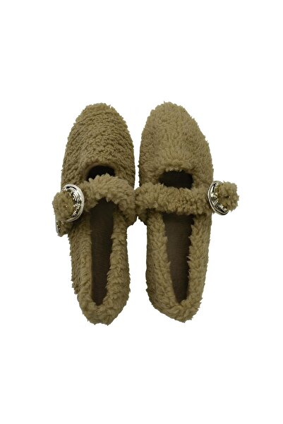 birizmoda Women's Gold Buckle Plush Home Slippers - Mink