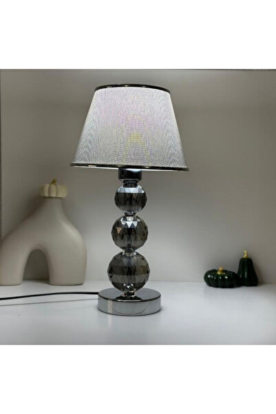 Art&Gift Mooncher Glass Body Chrome Metal Lampshade Silver Striped Gray Fabric Headboard Night Light