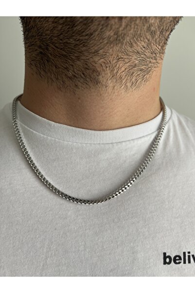 Fynbos Men's Steel Knitted Chain Necklace – Stainless Steel Silver Color Necklace