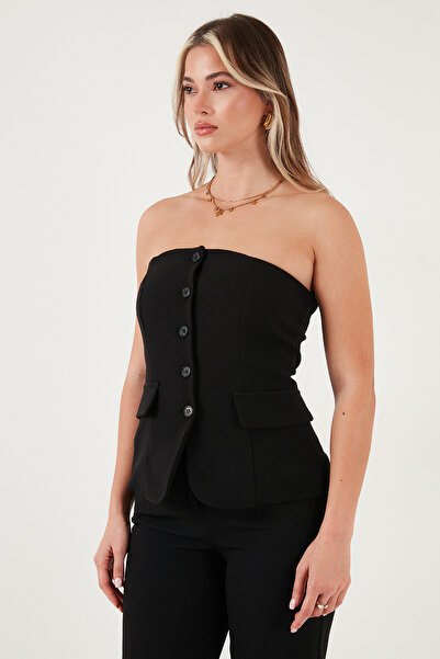 Lela Regular Fit Straplez Yaka Düğmeli Yelek YELEK 6839611