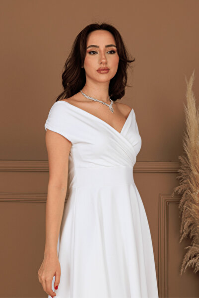 BEYBOS Boat Neck Midi Dress - White