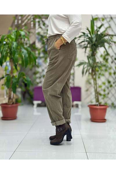Punta Otantik Yg3005 Waist-Tied Italian Velvet Pants Khaki