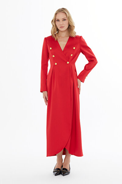 GİZİA Gold Düğme Detaylı Uzun Elbise