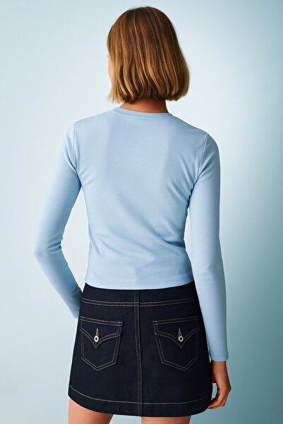 HAKKE Premium Viscose Crew Neck Crop Stretchy Knitted Blouse