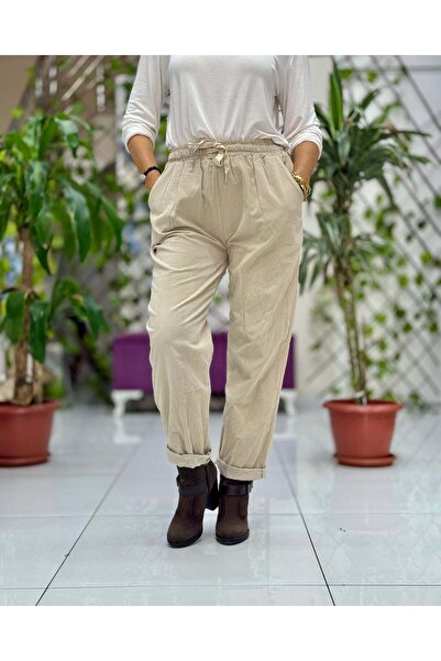 Punta Otantik Yg3005 Waist-Tied Italian Velvet Trousers Cream
